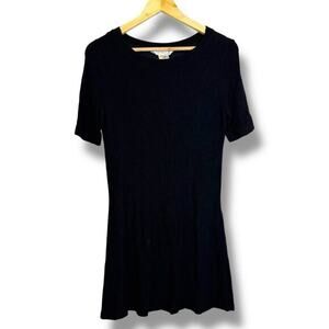 Tehen France Black Stretch Short Sleeve Mini Dress Size 1 Small 90s Skater Dress